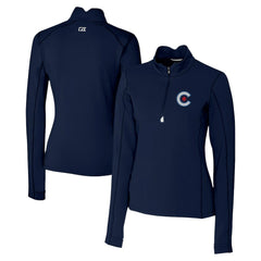 Chicago Cubs Cutter & Buck Women's City Connect Traverse Stretch Quarter-Zip Pullover Top Navy
