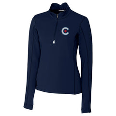 Chicago Cubs Cutter & Buck Women's City Connect Traverse Stretch Quarter-Zip Pullover Top Navy