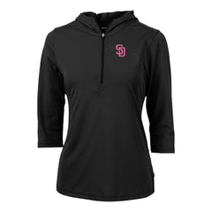 San Diego Padres Cutter & Buck Women's City Connect Virtue Eco Pique Recycled Half-Zip Pullover Hoodie Black