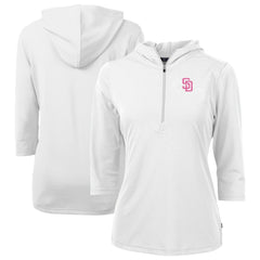 San Diego Padres Cutter & Buck Women's City Connect Virtue Eco Pique Recycled Half-Zip Pullover Hoodie White