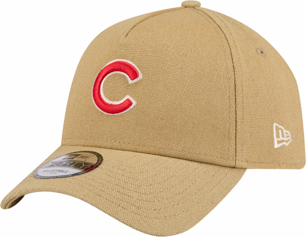 Chicago Cubs Logo Essentials 9FORTY A-Frame Adjustable Hat Khaki | New Era