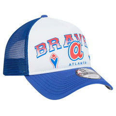 Atlanta Braves Retro Wordmark 9FORTY A-Frame Trucker Adjustable Hat White | New Era
