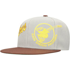 San Diego Padres Knock Out Panel Snapback Hat Gray/Brown | Mitchell & Ness