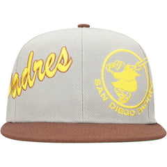 San Diego Padres Knock Out Panel Snapback Hat Gray/Brown | Mitchell & Ness