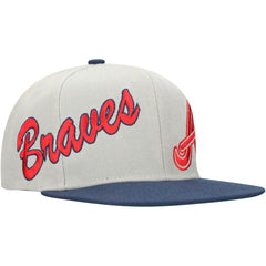 Atlanta Braves Knock Out Panel Snapback Hat Gray/Navy | Mitchell & Ness