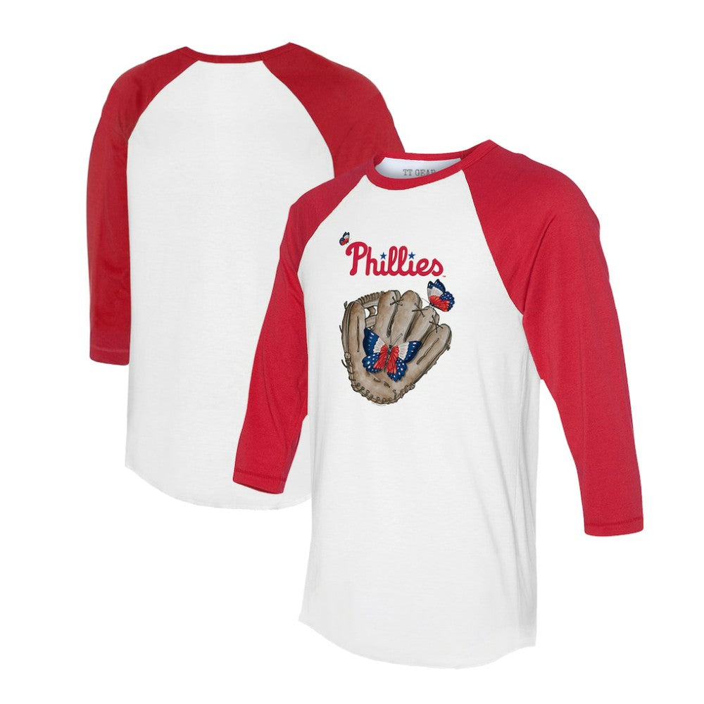 Philadelphia Phillies Tiny Turnip Unisex Butterfly Glove 3/4-Sleeve Raglan T-Shirt White/Red