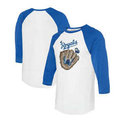 Kansas City Royals Tiny Turnip Unisex Butterfly Glove 3/4-Sleeve Raglan T-Shirt White/Royal