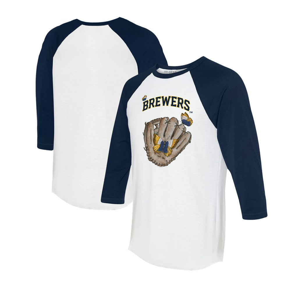 Milwaukee Brewers Tiny Turnip Unisex Butterfly Glove 3/4-Sleeve Raglan T-Shirt White/Navy