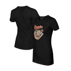 Baltimore Orioles Tiny Turnip Women's Butterfly Glove T-Shirt Black