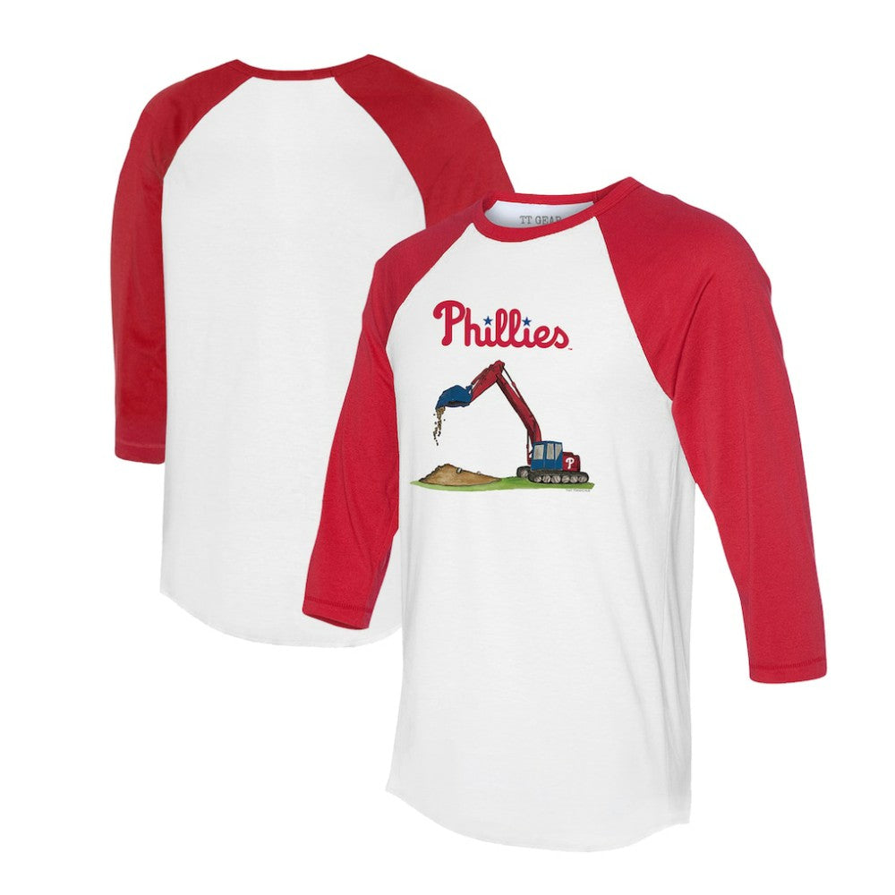 Philadelphia Phillies Tiny Turnip Unisex Excavator 3/4-Sleeve Raglan T-Shirt White/Red