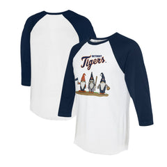Detroit Tigers Tiny Turnip Unisex Gnomes 3/4-Sleeve Raglan T-Shirt White/Navy