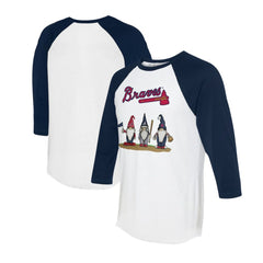 Atlanta Braves Tiny Turnip Unisex Gnomes 3/4-Sleeve Raglan T-Shirt White/Navy
