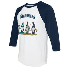Seattle Mariners Tiny Turnip Unisex Gnomes 3/4-Sleeve Raglan T-Shirt White/Navy