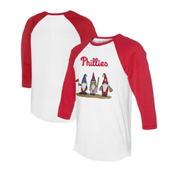 Philadelphia Phillies Tiny Turnip Unisex Gnomes 3/4-Sleeve Raglan T-Shirt White/Red