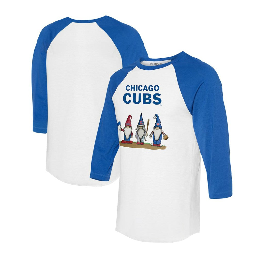Chicago Cubs Tiny Turnip Unisex Gnomes 3/4-Sleeve Raglan T-Shirt White/Royal