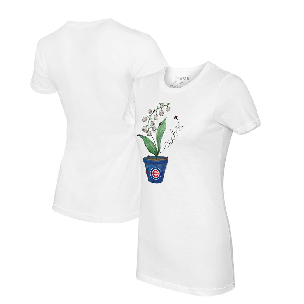 Chicago Cubs Tiny Turnip Women's Lilies & Ladybugs T-Shirt White