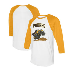 San Diego Padres Tiny Turnip Unisex Monster Truck 3/4-Sleeve Raglan T-Shirt White/Gold