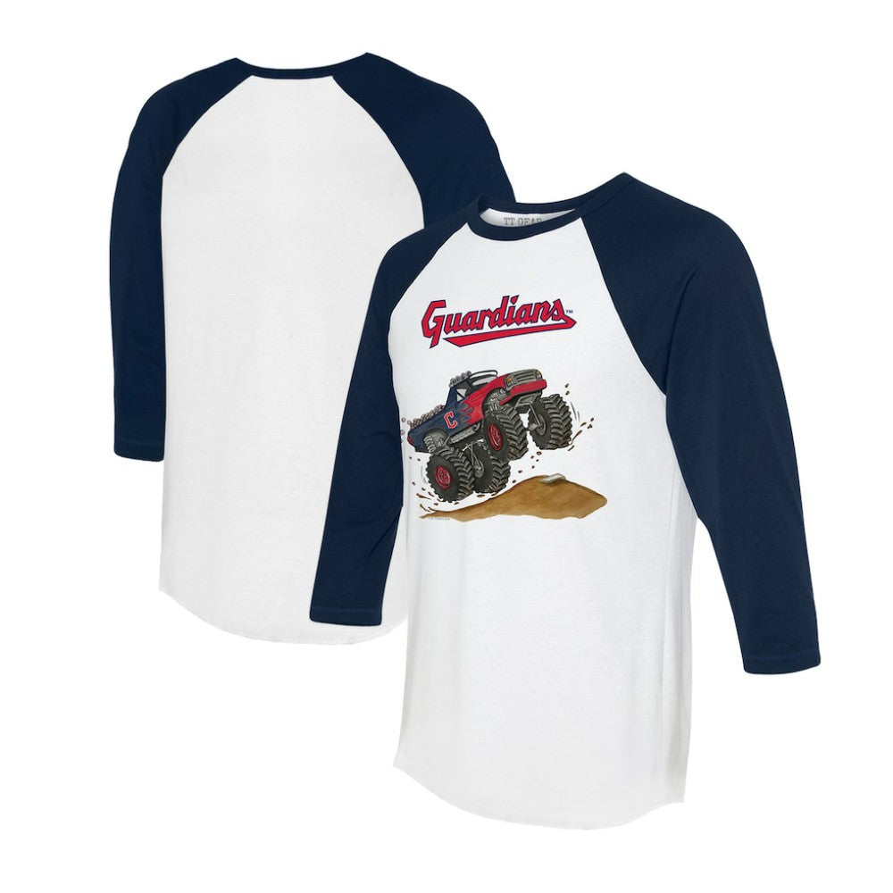Cleveland Guardians Tiny Turnip Unisex Monster Truck 3/4-Sleeve Raglan T-Shirt White/Navy