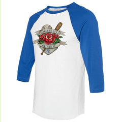 Kansas City Royals Tiny Turnip Unisex Tattoo Rose 3/4-Sleeve Raglan T-Shirt White/Royal