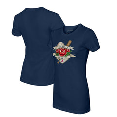 Atlanta Braves Tiny Turnip Women's Tattoo Rose T-Shirt Navy