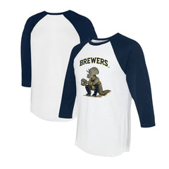 Milwaukee Brewers Tiny Turnip Unisex Triceratops 3/4-Sleeve Raglan T-Shirt White/Navy