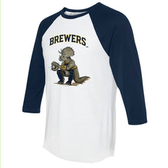 Milwaukee Brewers Tiny Turnip Unisex Triceratops 3/4-Sleeve Raglan T-Shirt White/Navy