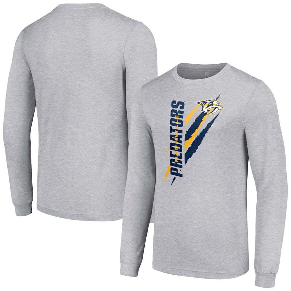 Nashville Predators Starter Color Scratch Long-Sleeve T-Shirt Heather Gray