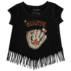 San Francisco Giants Tiny Turnip Girls Youth Butterfly Glove Fringe T-Shirt Black