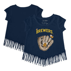 Milwaukee Brewers Tiny Turnip Girls Youth Butterfly Glove Fringe T-Shirt Navy
