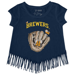 Milwaukee Brewers Tiny Turnip Girls Youth Butterfly Glove Fringe T-Shirt Navy