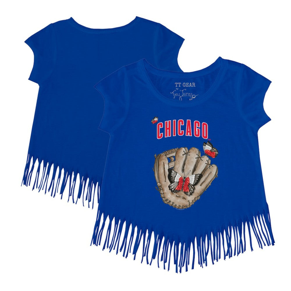 Chicago Cubs Tiny Turnip Girls Youth Butterfly Glove Fringe T-Shirt Royal
