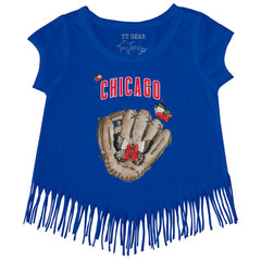 Chicago Cubs Tiny Turnip Girls Youth Butterfly Glove Fringe T-Shirt Royal