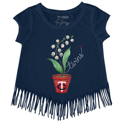 Minnesota Twins Tiny Turnip Girls Youth Lilies & Ladybugs Fringe T-Shirt Navy