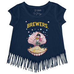 Milwaukee Brewers Tiny Turnip Girls Youth Mermaid Fringe T-Shirt Navy