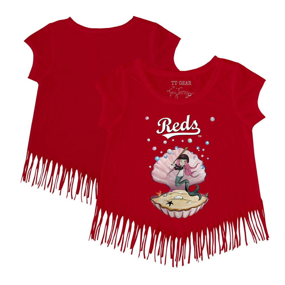 Cincinnati Reds Tiny Turnip Girls Youth Mermaid Fringe T-Shirt Red
