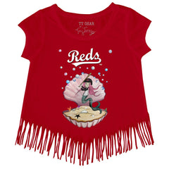 Cincinnati Reds Tiny Turnip Girls Youth Mermaid Fringe T-Shirt Red