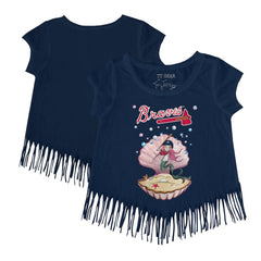 Atlanta Braves Tiny Turnip Girls Youth Mermaid Fringe T-Shirt Navy