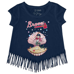 Atlanta Braves Tiny Turnip Girls Youth Mermaid Fringe T-Shirt Navy