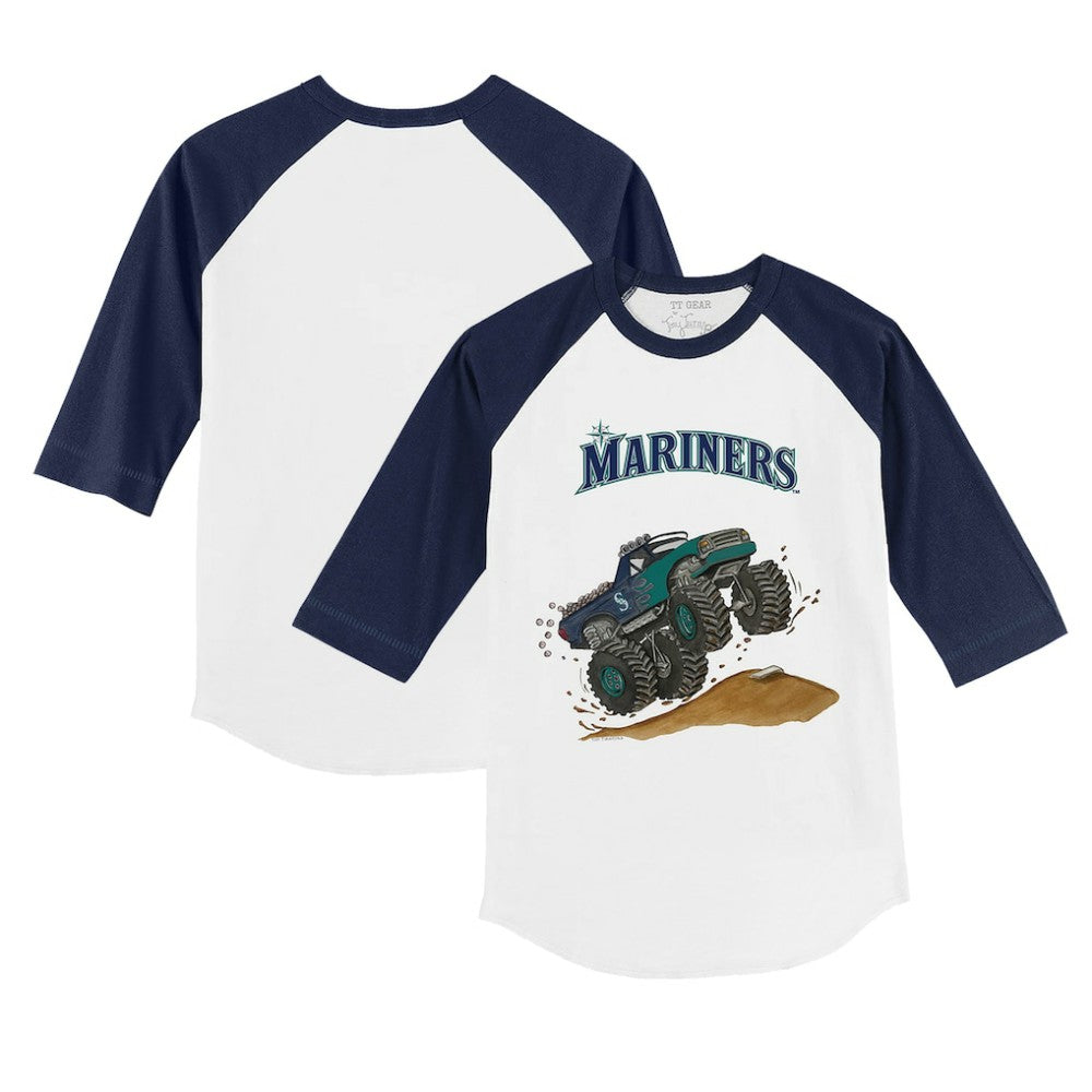 Seattle Mariners Tiny Turnip Youth Monster Truck 3/4-Sleeve Raglan T-Shirt White/Navy