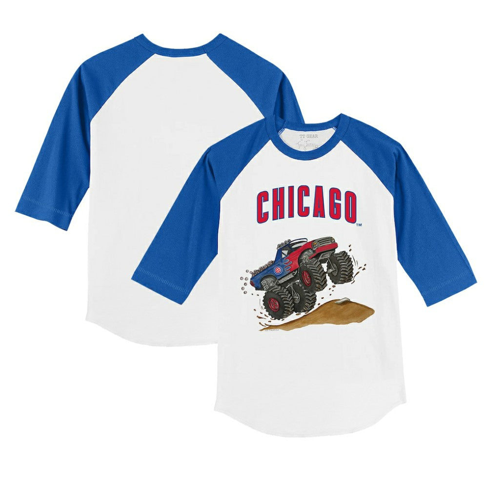 Chicago Cubs Tiny Turnip Youth Monster Truck 3/4-Sleeve Raglan T-Shirt White/Royal