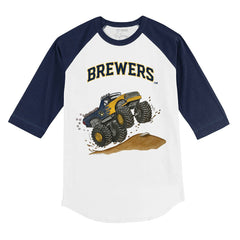 Milwaukee Brewers Tiny Turnip Youth Monster Truck 3/4-Sleeve Raglan T-Shirt White/Navy