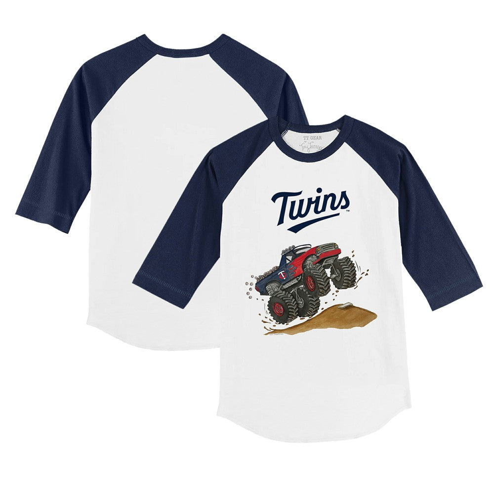 Minnesota Twins Tiny Turnip Youth Monster Truck 3/4-Sleeve Raglan T-Shirt White/Navy