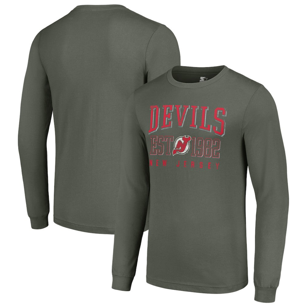 New Jersey Devils Starter Retro Graphic Long Sleeve Crew T-Shirt Green