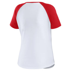 Los Angeles Angels WEAR by Erin Andrews Women's Fitted Henley Raglan T-Shirt White/Red