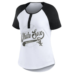 Chicago White Sox WEAR by Erin Andrews Women's Fitted Henley Raglan T-Shirt White/Black