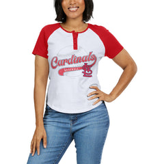 St. Louis Cardinals WEAR by Erin Andrews Women's Fitted Henley Raglan T-Shirt White/Red