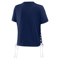 Atlanta Braves WEAR by Erin Andrews Women's Side Lace-Up Cropped T-Shirt Navy