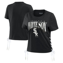 Chicago White Sox WEAR by Erin Andrews Women's Side Lace-Up Cropped T-Shirt Black