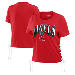 Los Angeles Angels WEAR by Erin Andrews Women's Side Lace-Up Cropped T-Shirt Red