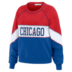 Chicago Cubs WEAR by Erin Andrews Women's Color Block Crew Neck Pullover Sweatshirt Red/Royal